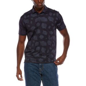 Vintage 1946 Mens  Two Tone Floral Printed Pique Polo Shirt, Blue